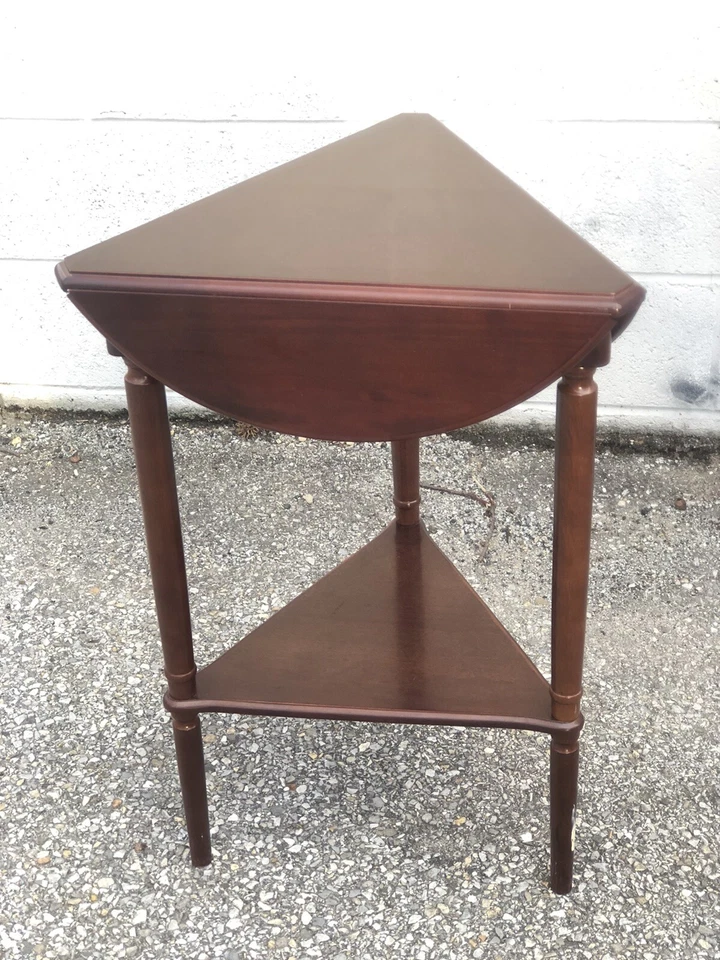 Vintage Bombay Company Triple Drop-Leaf Wooden Table Triangle or Round Display - Image 2 of 4