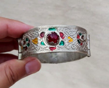 Authentic Rare African Nomadic Tuareg Tribal Color Silver Bangle Bracelet Enamel
