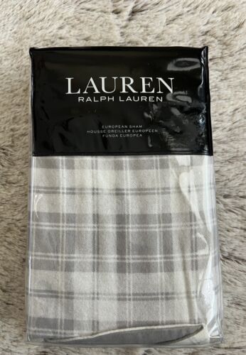 NWT Ralph Lauren ULSTER PLAID GREY GRAY WHITE FLANNEL Standard Sham $135 - Picture 1 of 3