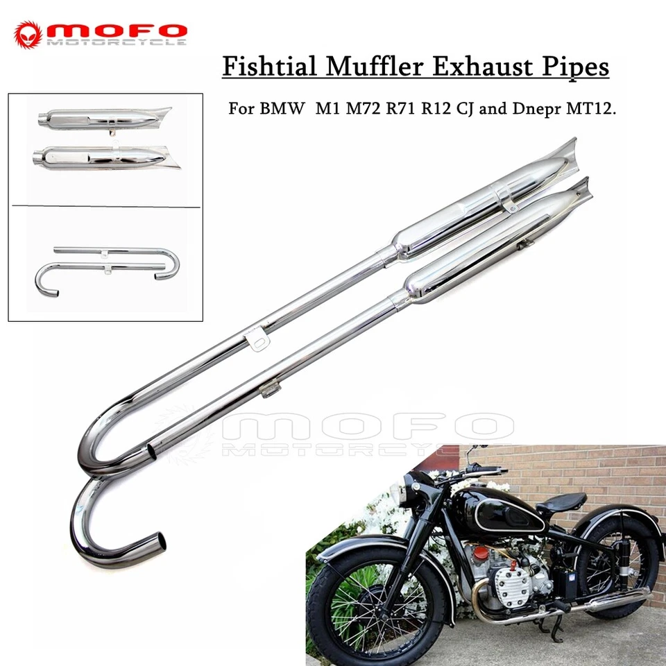 Tubo silenciador cola de pez completo para BMW M1 M72 R71 R12 Sidecar Ural Dnepr MT12 Foto 3 de 4