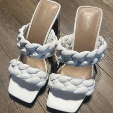 BCBG Y2K White Braided Double Strap Slip On Heels - BRAND NEW