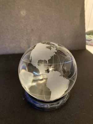 Crystal World Map Globe Paperweight- with Etched Continents, Longitude and Latit