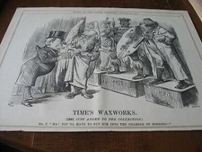 1881 Original POLITICAL CARTOON - FATHER TIME has WAX MUSEUM Irish Ireland