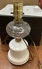 Hobnail Milk Glass /Clear Lamp working VTG (126ia)
