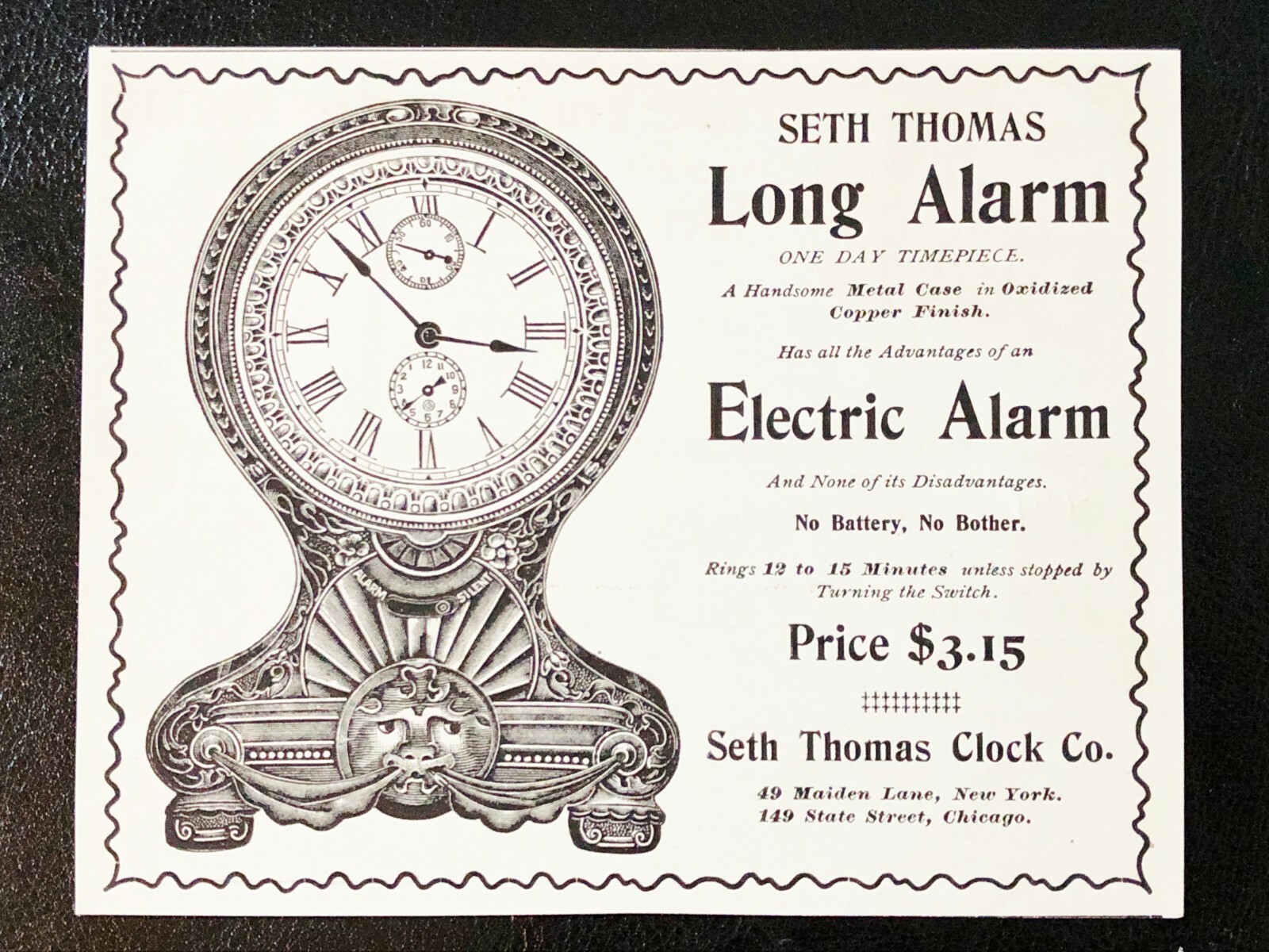 Antique1895 SETH THOMAS Desk Clock Vtg Print Ad~Long Alarm One Day Timepiece Pic