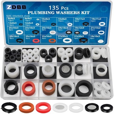 Sanitär-Gummi Unterlegscheiben Set, Silikon, Nitril, Assorted, 135 Stück