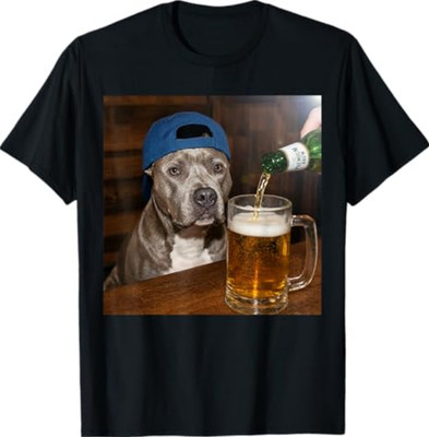 Pit Bull Drinking Beer Funny Dog Meme T-Shirt