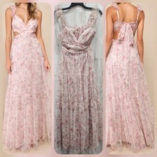 LULUS Ethereal Love Blush Floral Pleated Tiered Tie Back Maxi Dress Size MEDIUM*