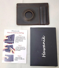 Hawanik Slim Minimalist Leather Wallet with Built-in AirTag Holder Case Brown