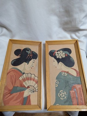 Vintage pair of framed paint by number Geishas - please read