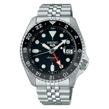 Seiko 5 Sports Stainless Steel 42.5 Mm Gmt Automatic Black Dial Watch Ssk001k1