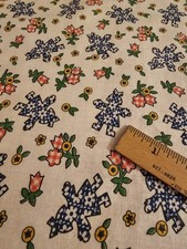 Vintage Novelty Juvenile Fabric Cotton Calico Girls Gingham Flowers 51" x 36"