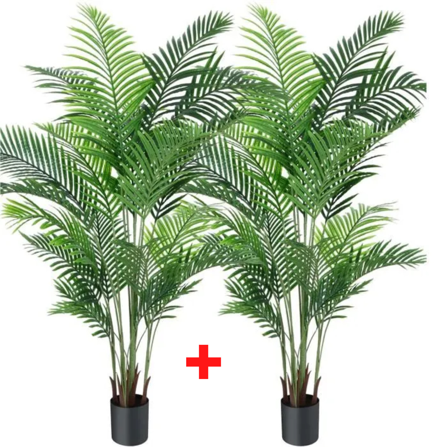 Palmier Areca artificiel 150cm haut de gamme lot de 2 fausses plantes grand réalisme en tissu