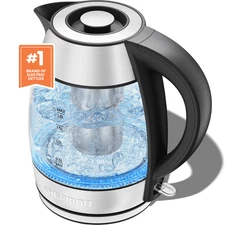 Chefman Fast-Boil 1.8L 1500W Glass Electric Kettle with Tea Infuser