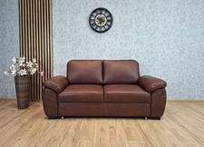 Braunes Echtleder Rindsleder Sofa Couch mit Schlaffunktion Ledercouch