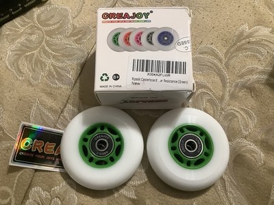 76 MM Razor Ripstik Caster Wheel With  Bearings White Wheel Green Hub Set Of 2 