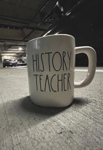 RARE Rae Dunn HISTORY TEACHER LL Large Letters Coffee Mug Cup Farmhouse HTF Gift