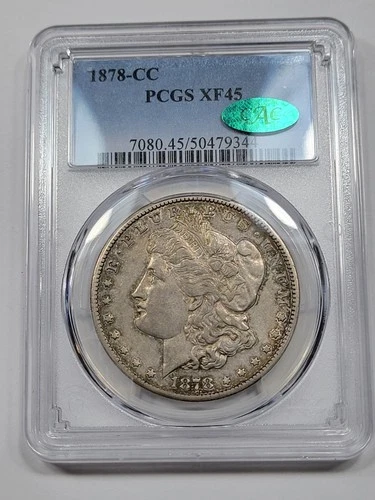 U23833 1878 CC 1 Morgan Silver Dollar PCGS XF45 CAC Green Bean First Yea G2U