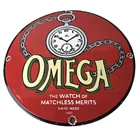 Vintage Omega Watches Porcelain Sign - Swiss Made Store Display Gas Pump Sign