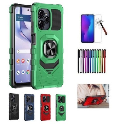 For BLU View Speed Ultra 5G, Ring Kickstand Case Cover + Pen/ Tempered Glass