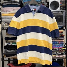 Tommy Hilfiger Men's XL Striped Polo Shirt Navy Yellow White