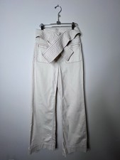ULLA JOHNSON Ivory Cotton Twill Wide-Leg Women's Pants with Belt Size 6
