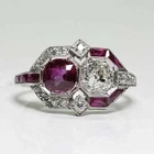 Vintage Art Deco Style 3Ct Lab Created Diamond & Ruby 14K White Gold Finish Ring