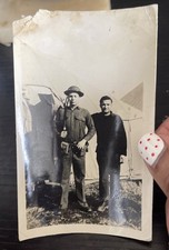 Vintage Photo Of WWII Military Men Standing Outside Of Tent