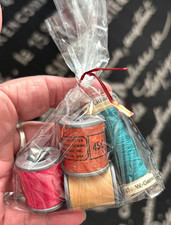 Lot of 4 Vtg Small MOLNLYCKE GERMANY THREAD SPOOLS SEWING Pink Rust Green Yellow