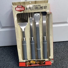 Expert Grill 4-Piece Grilling Set Stainless Steel with Soft Grip Handles. NOS
