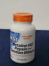 Doctor's Best Betaine Hcl Pepsin & Gentian Bitters 120 Caps Exp 01/26 Free Ship