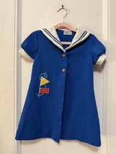 Vintage Royal Blue Girls Sailor Outfit Dress Embroidered Naval Size 3/4 Nautical
