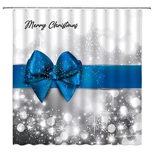 Merry Christmas Shower Curtain Happy New 70"W x 70"L Pack of 1 Blue Silver