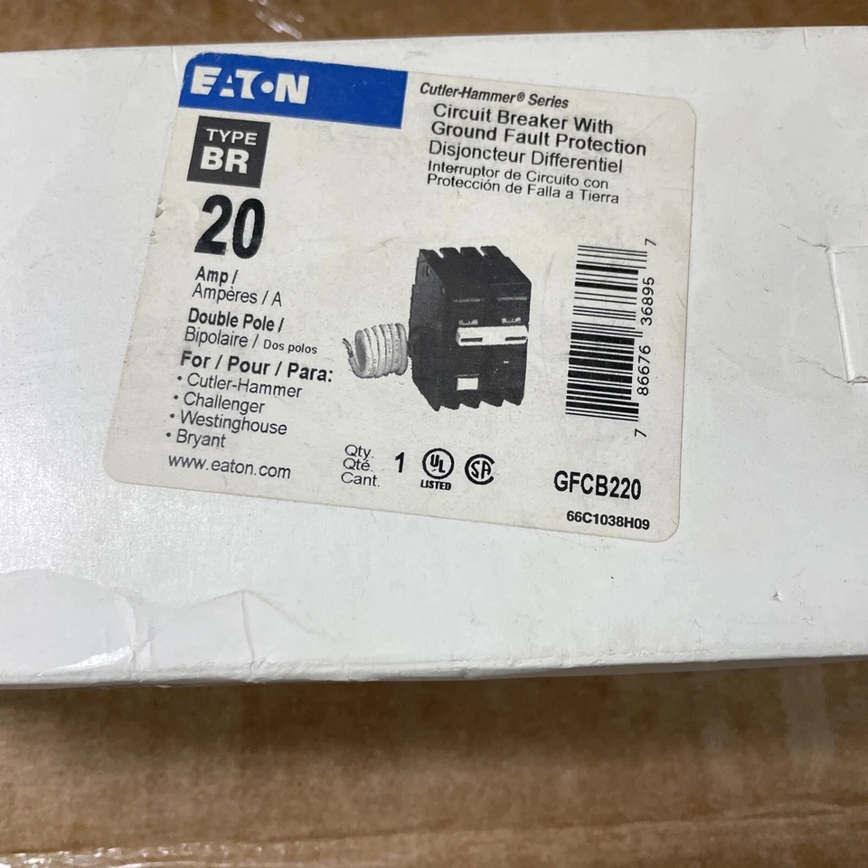 NEW Eaton GFCB220 Ground Fault Circuit Breaker 20 Amp 2 Pole 120/240 VAC