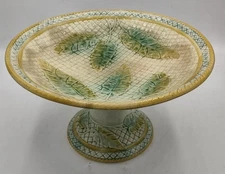 Antique Majolica Banana Leaf Compote/Plate On Stand Made in England 9.25"D