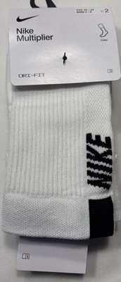 Nike Multiplier Crew Socks White 2 Pair Unisex Sz Small SX7557-100 FREE SHIP $22