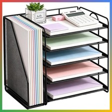 5 Tier Desk Organizer Black Metal Letter Tray Paper Files A4
