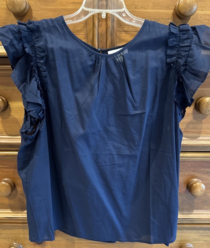 New With Tags On 34th Macy Brand Flutter Sleeved XXL 2X Navy Blue Bohemian Top