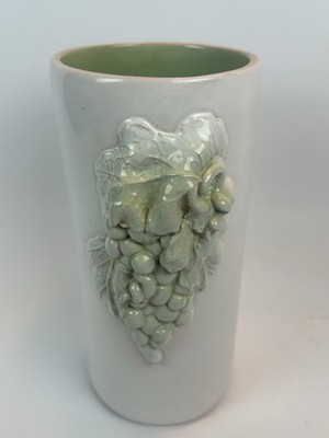Sonya McGill Studio Pottery Vase Bacchus Face Grapes Leaves Santa Cruz CA Signed