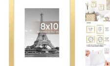 Picture Frame, Display Pictures 5x7 with Mat or Without Mat, Wall Gold 8x10