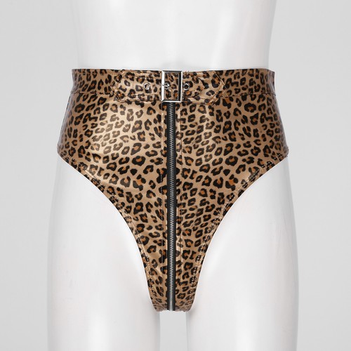 Womens High Waist Shiny PVC Leather Zipper Briefs Shorts Underwear with Belt - Picture 17 of 34