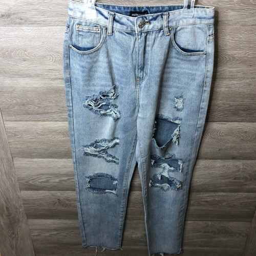 Blue Wash Extreme Distressed Mom Jean 