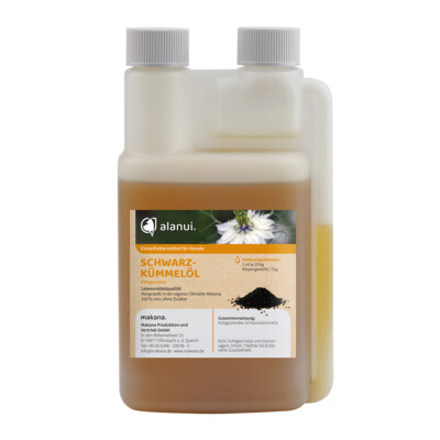 alanui Schwarzkümmelöl für Hunde, nativ kaltgepresst, 250 ml Dosierflasche