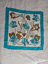 Burmel Scarf Hand Rolled Rayon Silk Made in Japan Teal Bronze Floral