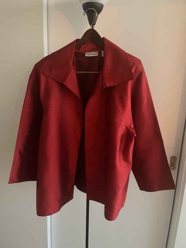 Valerie Stevens Blood 🩸 Red Silk Jacket Front Open Long Sleeve Kimono style XL