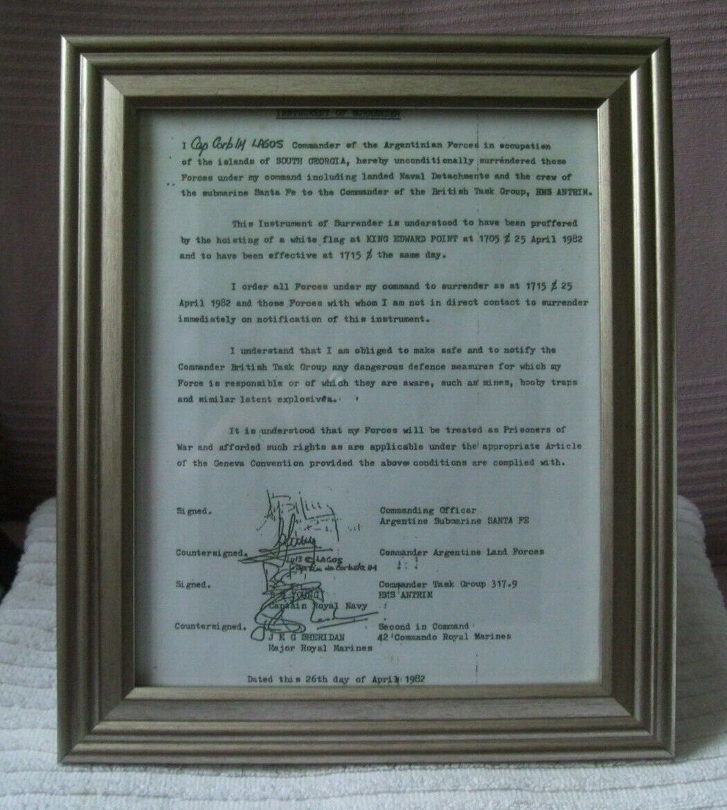 INSTRUMENT OF SURRENDER  (FALKLAND ISLANDS/SOUTH GEORGIA) SIGNED) - APRIL -1982