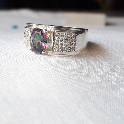 Solid 925 Sterling Silver Handmade Jewelry Mystic Topaz Men's Ring All Size - Picture 5 of 7