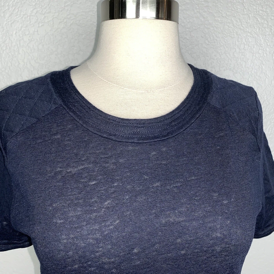 Sandro Paris Women's Top 100 % Linen Short Sleeve Pullover Navy Shirt Size 1/S - Image 4 of 4