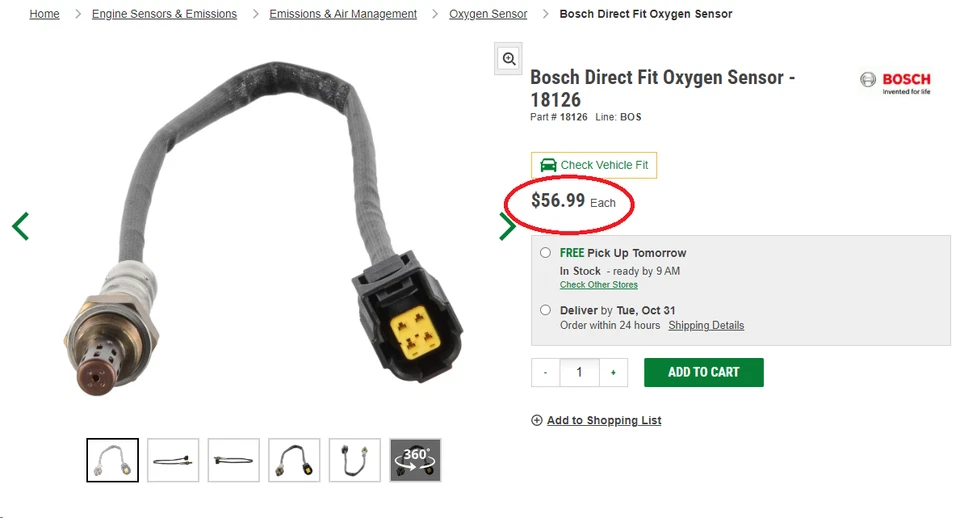 Sensor de oxigênio original do fabricante Bosch 18126 Dodge Viper SRT 2013-17 2006-10 carregador - Imagem 2 de 4