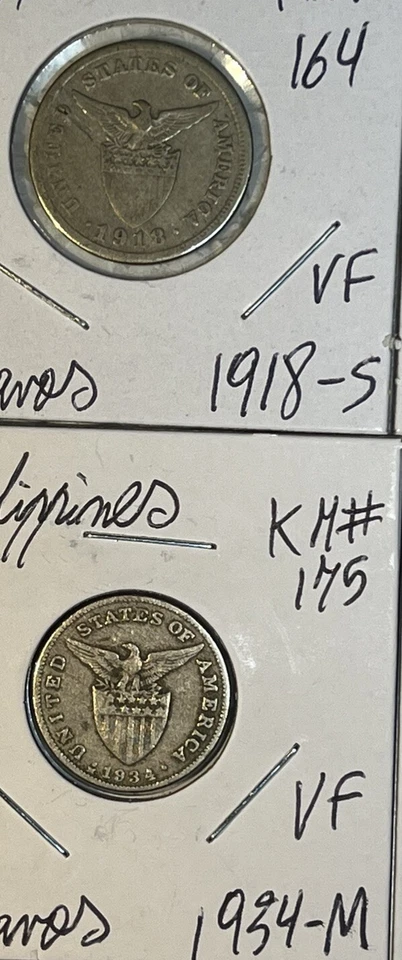 1917 - 1964 Philippines Five 5 Centavos Fine F - BU Condition 11 Coin Lot - Image 3 of 4